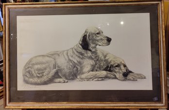 After Leon Danchin Limited Edition Etching Two Reclining English Setters