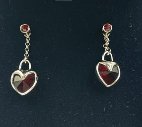 Swarovski Red Crystal Heart Earrings In Box