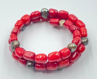 Red Coral Pearl And Sterling Silver Jay King Bracelet