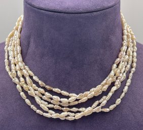 Creamy Triple Strand Of Seed Pearls Sterling Silver Clasp