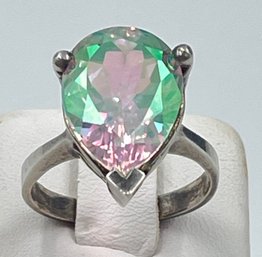 Exotic Sterling Silver & Pear Cut Mystic Topaz Ring Size 8