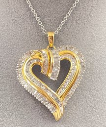 Exceptional Genuine Diamond Pendant In Vermeil Sterling Silver With Sterling Chain