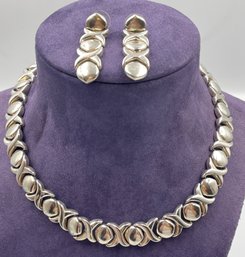 Signed Sterling Silver Statement Necklace And Earrings