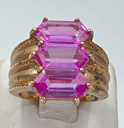 Lovely Hexagonal Triple Pink Crystal Ring Size 8