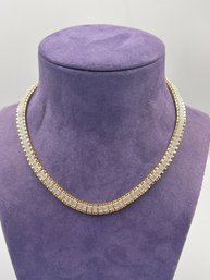 Impressive Vermeil Sterling Silver & Genuine Diamond Tennis Necklace