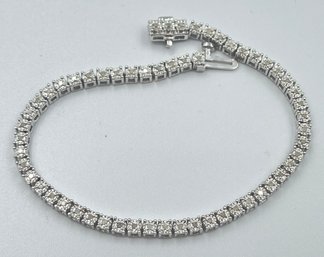 Classic Sterling Silver And Genuine Diamond Tennis Bracelet