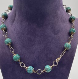 Unusual Carved Turquoise Sterling Silver Necklace