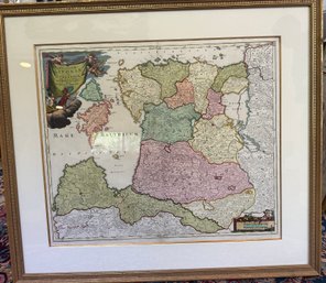 Large Antique Hand Colored Map Of Europe Livonia #1