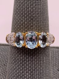 Lovely Aquamarine And Diamond Vermeil Ring