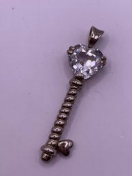 Sweet Crystal Sterling Silver Heart Key Pendant