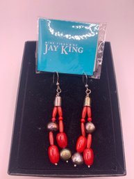 Jay King Sterling Silver Red Coral And Pearl In Box