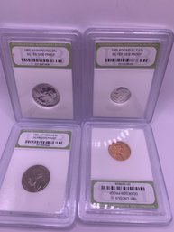 1961 4 Coins In Cases 90 Silver Quarter And Dime