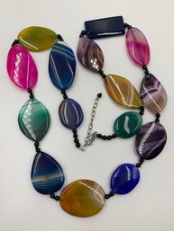 Impressive Colorful Banded Agate Necklace With Sterling