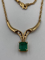 High Quality Emerald And Diamond 14kt Gold Necklace