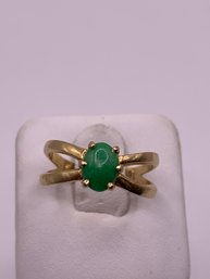 Mid Century Apple Green Jade 14 Kt Gold Ring