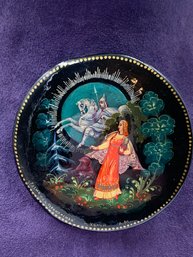 Vintage Russian Lacquer Painted Knight And Princess Pin