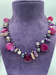 Fabulous Pink And Purple Agate Amethest Necklace