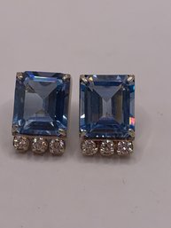 Glamorous Deco Blue Gemstone Sterling Earrings