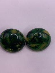 Funky Chunky Green Bakelite Button Earrings