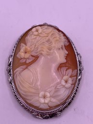 Antique 14kt Gold Hand Carved Cameo Pin Pendant