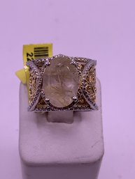Unusual Wide Double Sterling Ring Rutilated Quartz