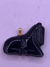 Cute Hand Carved Onyx And 14kt Horse Pendant