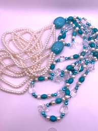 Gorgeous Pearl Turquoise And Rock Crystal Necklace
