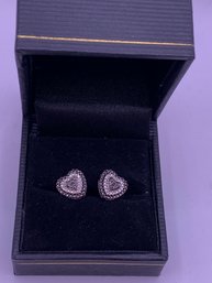 Genuine White And Black Diamonds Heart Earrings