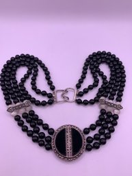 Art Deco Onyx Marcasite Sterling Silver Necklace