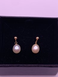 Lovely Creamy Pearls And 14kt  Gold Earrings