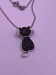 Adorable Black Diamonds Kitty Cat Necklace