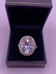 Huge White Sapphire  White Gold Cocktail Ring