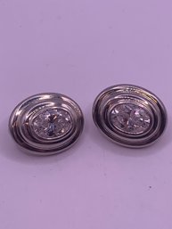 Large 1980s Sterling Silver Crystal Earrings
