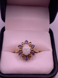 Beautiful Opal And Tanzanite 14kt Gold Ring
