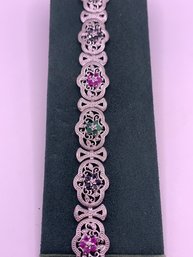 Genuine Ruby Emerald Sapphire Sterling Silver Bracelet