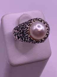 John Hardy Jai Pearl Sterling Silver Ring With Pouch