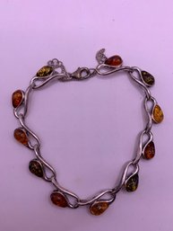 Multi Colored Amber Sterling Silver Bracelet