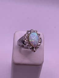 Lovely Sterling Lab Created Opal Crystal Ring