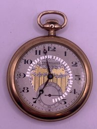 Antique Open Face Mens Swiss Pocket Watch Gold Filled