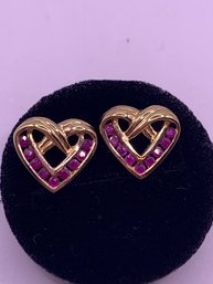 Romantic Vermeil Sterling Silver Ruby Heart Earrings