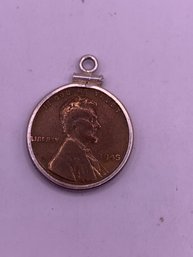 1945 Wheatie Penny In Sterling Silver Bezel Pendant