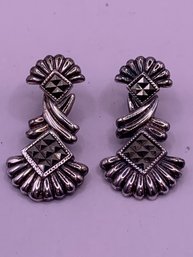 Sterling Silver Marcasite Deco Hanging Earrings