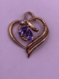 Romantic Tanzanite And Diamond  Gold Heart Pendant
