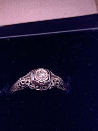 Antique Filigree 18kt White Gold Diamond Ring