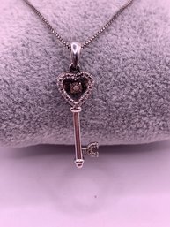 Genuine Diamonds Sterling Silver Heart Key Necklace