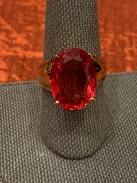 Large Synthetic Ruby 10kt Gold Statement Ring