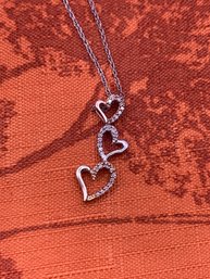 Romantic Triple Heart Gold Silver Diamond Necklace