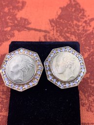Stunning Vintage Sterling Silver Coin Earrings