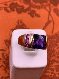 Faceted Amethyst And Tourmaline Vermeil Ring