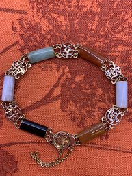 Vintage Multi Colored Jade 14kt Gold Bracelet